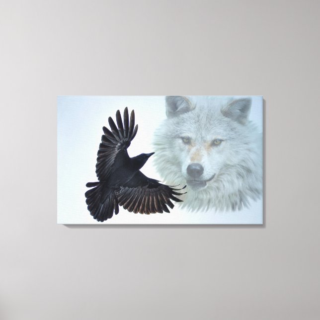 Grey Wolf & Black Raven Wildlife Art Print (Front)
