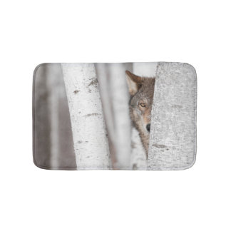 Grey Wolf (Canis lupus) Behind Tree Bath Mat