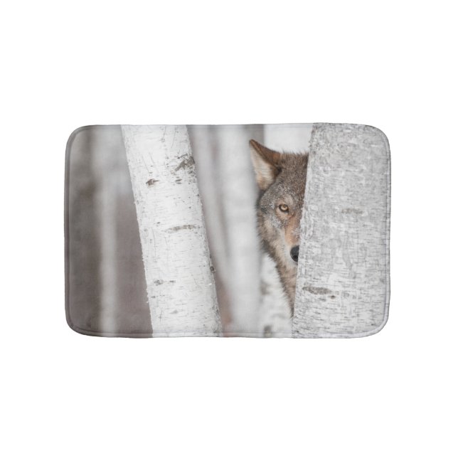 Grey Wolf (Canis lupus) Behind Tree Bath Mat (Front)