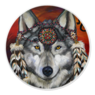 Grey Wolf Ceramic Knob