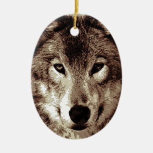 Grey Wolf Ceramic Tree Decoration
