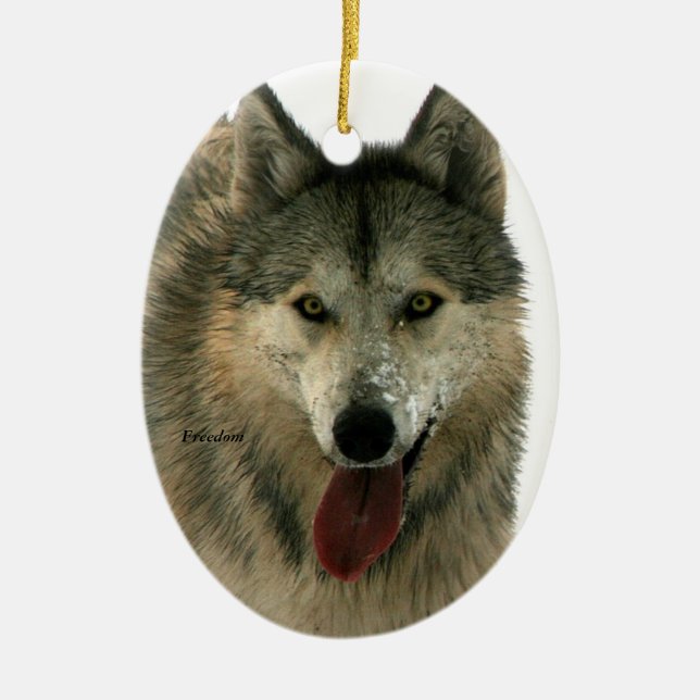 Grey Wolf Ceramic Tree Ornament (Front)