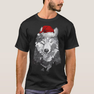 Grey Wolf Christmas Santa Hat Wolves Lover Merry W T-Shirt