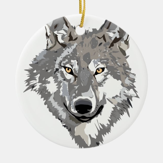 Grey Wolf Design Ceramic Tree Decoration (Front)
