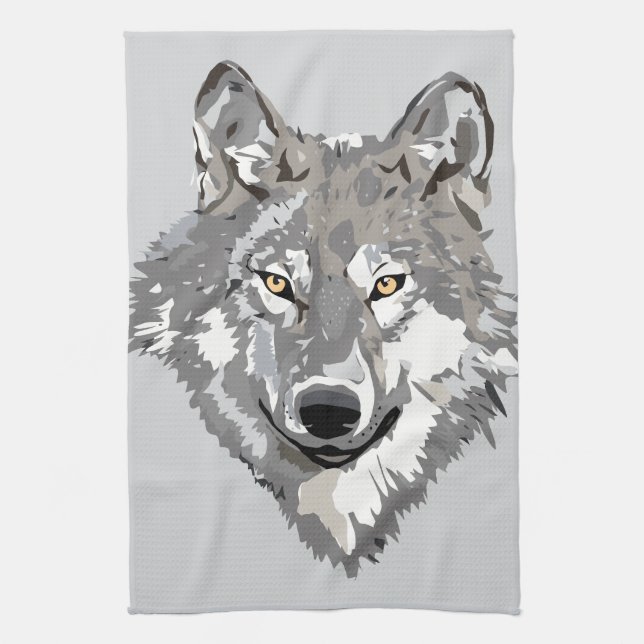 Grey Wolf Design Tea Towel (Vertical)