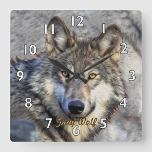 Grey Wolf Dignity Square Wall Clock