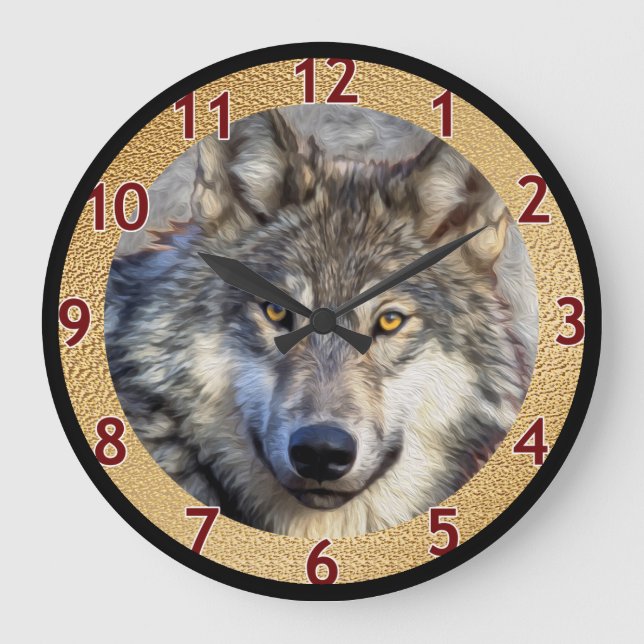 Grey Wolf Dignity v2 Large Clock (Front)