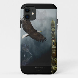 Grey Wolf, Eagle & Haida Totem Pole Native Art iPhone 11 Case