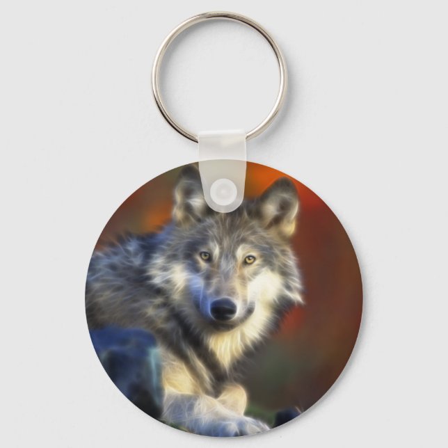 Grey Wolf, Endangered Species Digital Photography Key Ring (Front)