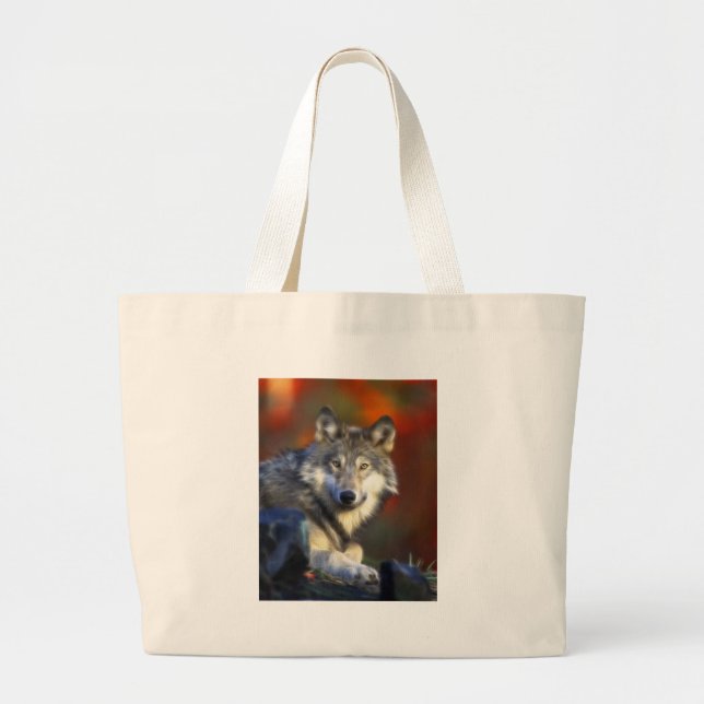 Grey Wolf, Endangered Species Digital Photography Large Tote Bag (Front)