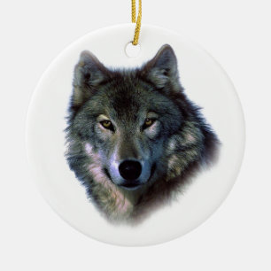 Grey Wolf Eyes Ceramic Tree Decoration