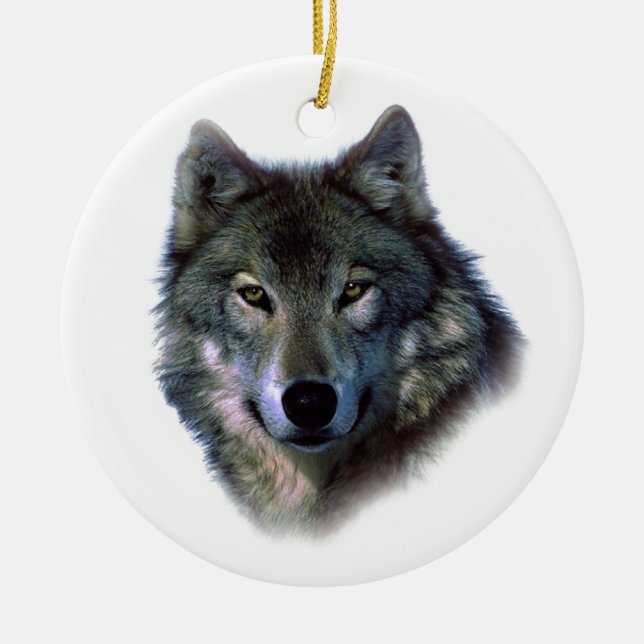Grey Wolf Eyes Ceramic Tree Decoration (Front)