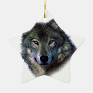 Grey Wolf Eyes Ceramic Tree Decoration