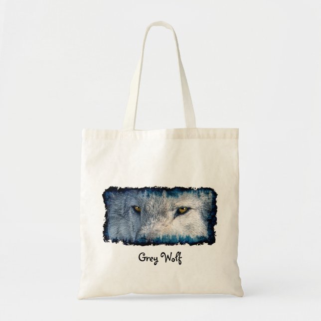 Grey Wolf Eyes Wildlife Tote Bag (Front)