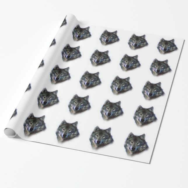 Grey Wolf Eyes Wrapping Paper (Unrolled)