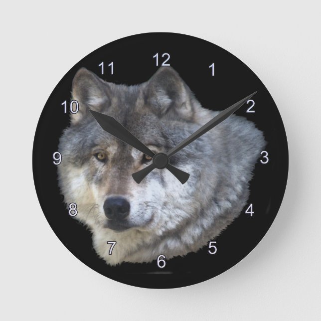 Grey Wolf Face Wildlife-Supporter Art Clock (Front)