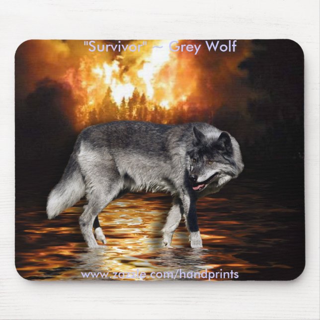 Grey Wolf & Forest Fire Mouse Mat (Front)