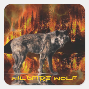 Grey Wolf & Forest Fire Survival Wildlife Art Square Sticker