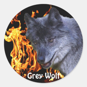 GREY WOLF & FOREST FIRE Wildlife Supporter Classic Round Sticker