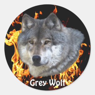 GREY WOLF & FOREST FIRE Wildlife Supporter Classic Round Sticker