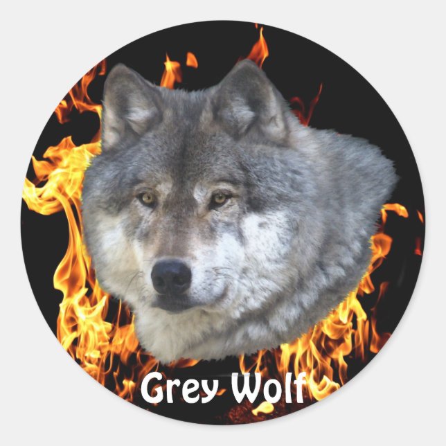 GREY WOLF & FOREST FIRE Wildlife Supporter Classic Round Sticker (Front)