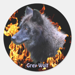 GREY WOLF & FOREST FIRE Wildlife Supporter Classic Round Sticker