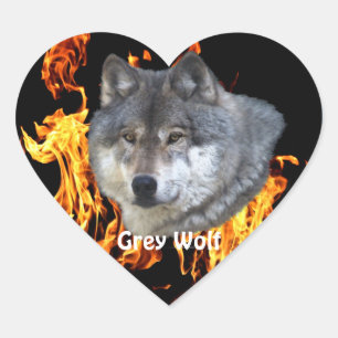 GREY WOLF & FOREST FIRE Wildlife Supporter Heart Sticker