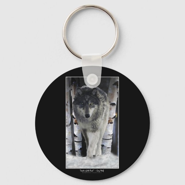 Grey Wolf & Forest Snow Key Ring (Front)