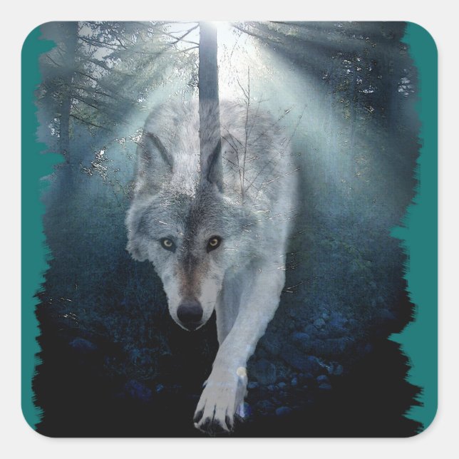 GREY WOLF & FOREST Wildlife Series Square Sticker (Front)