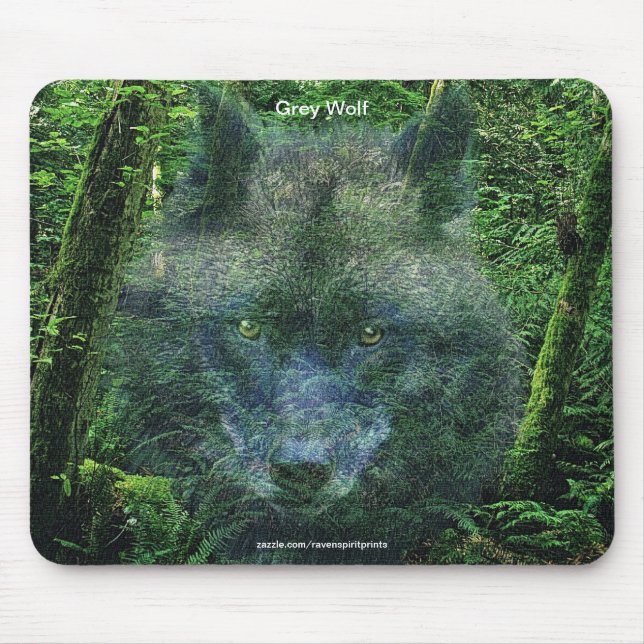 Grey Wolf & Forest Wildlife-supporter Animal Art Mouse Mat (Front)