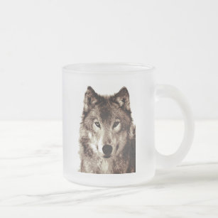 Grey Wolf Frosted Glass Coffee Mug