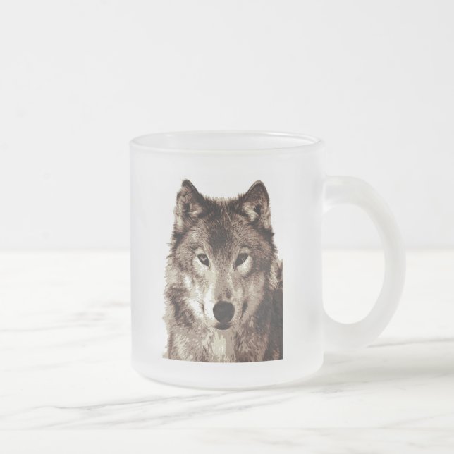 Grey Wolf Frosted Glass Coffee Mug (Right)