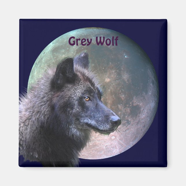 Grey Wolf & Full Moon Wildlife Collection Magnet (Front)