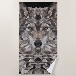 Grey Wolf Geometric Portrait Beach Towel