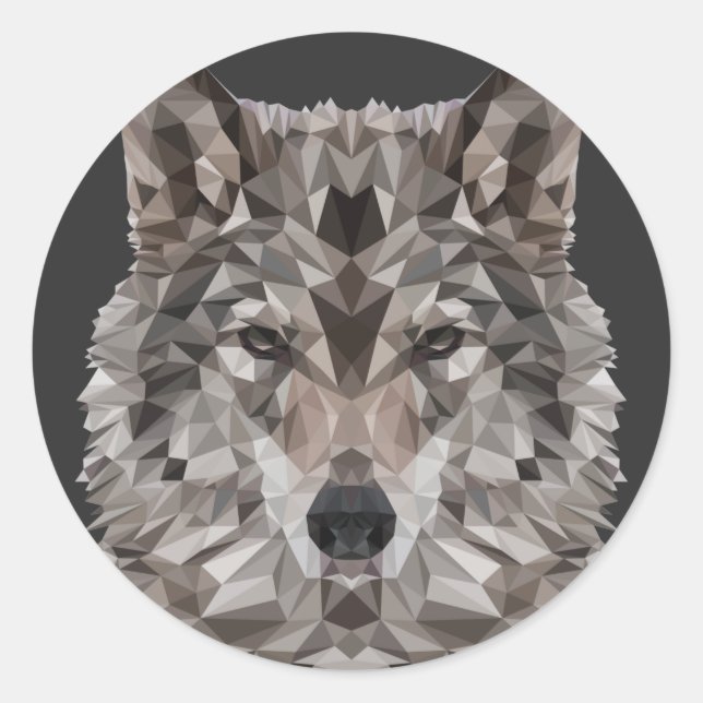 Grey Wolf Geometric Portrait Classic Round Sticker (Front)