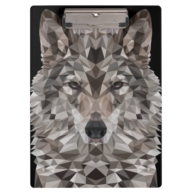 Grey Wolf Geometric Portrait Clipboard (Front)