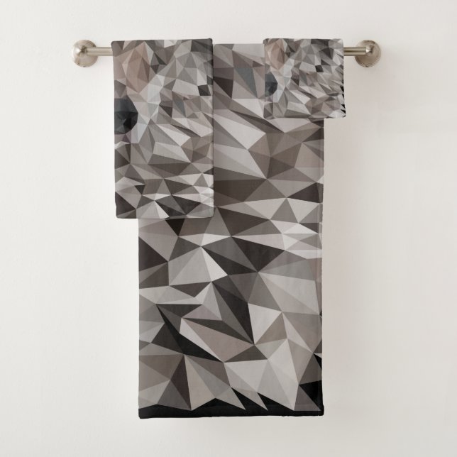 Grey Wolf Geometric Portrait Compact Mirror Bath Towel Set (Insitu)