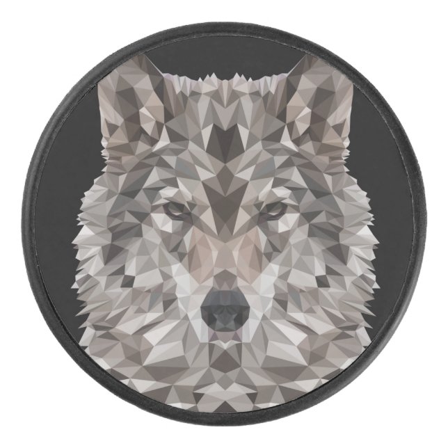 Grey Wolf Geometric Portrait Hockey Puck (Front)