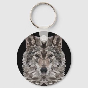 Grey Wolf Geometric Portrait Key Ring
