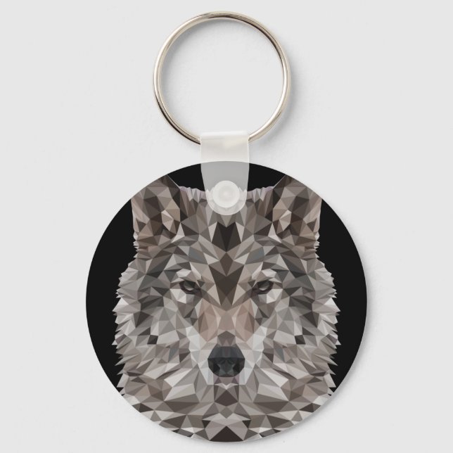 Grey Wolf Geometric Portrait Key Ring (Front)