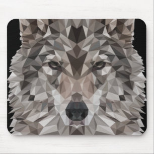 Grey Wolf Geometric Portrait Mouse Mat