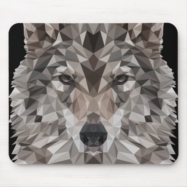Grey Wolf Geometric Portrait Mouse Mat (Front)