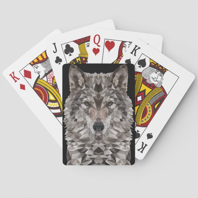 Grey Wolf Geometric Portrait Playing Cards (Back)