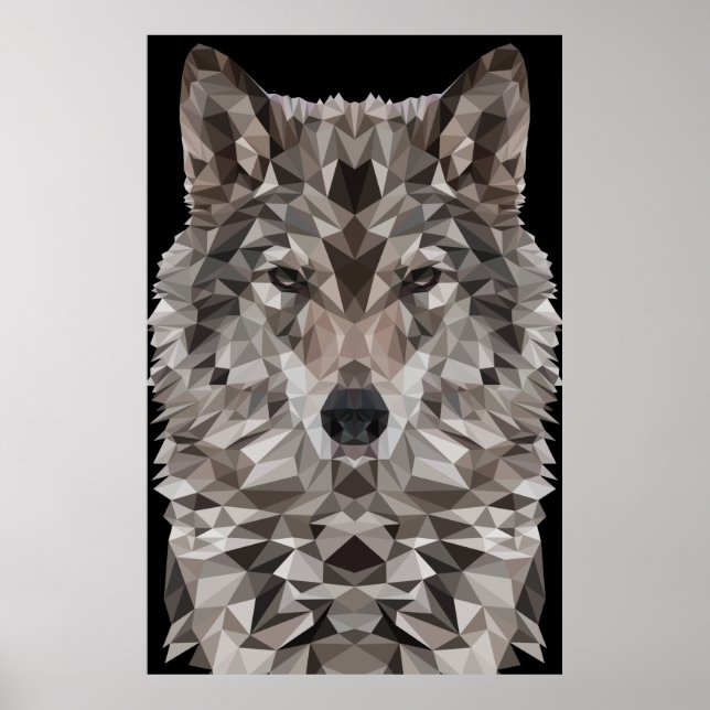 Grey Wolf Geometric Portrait Poster (Front)