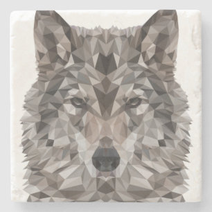 Grey Wolf Geometric Portrait Stone Coaster