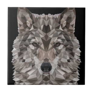 Grey Wolf Geometric Portrait Tile