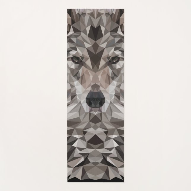 Grey Wolf Geometric Portrait Yoga Mat (Front)