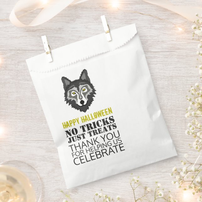 Grey Wolf, Halloween Party Favour Bags (Clipped)