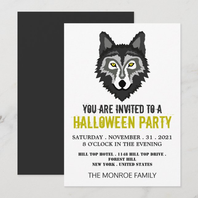 Grey Wolf, Halloween Party Invitation (Front/Back)