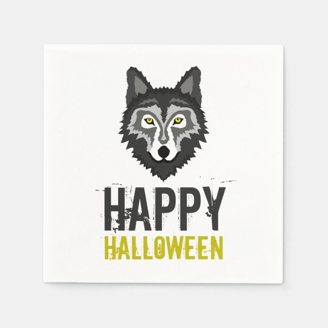 Grey Wolf, Happy Halloween Napkin (Front)